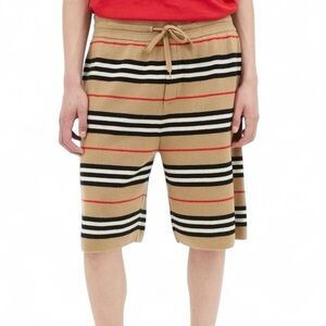 Authentic Burberry Unisex Striped Cotton Knit Basketball Shorts Beige SZ Large